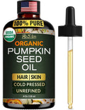 Ella & Eden Organic Pumpkin Seed Oil for Hair Growth - Cold-Pressed Hexane-Free Unrefined - 100% Pure USDA Certified - 4 Fl Oz Glass Bottle