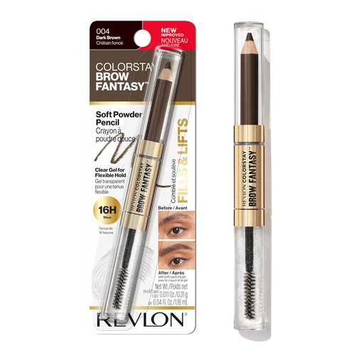 Revlon ColorStay Brow Fantasy, All In One Eyebrow Powder Pencil with Shaping Clear Gel, Gel Infused with Panthenol, Smudge-proof, 16HR Visibly Full Brows, 004 Dark Brown