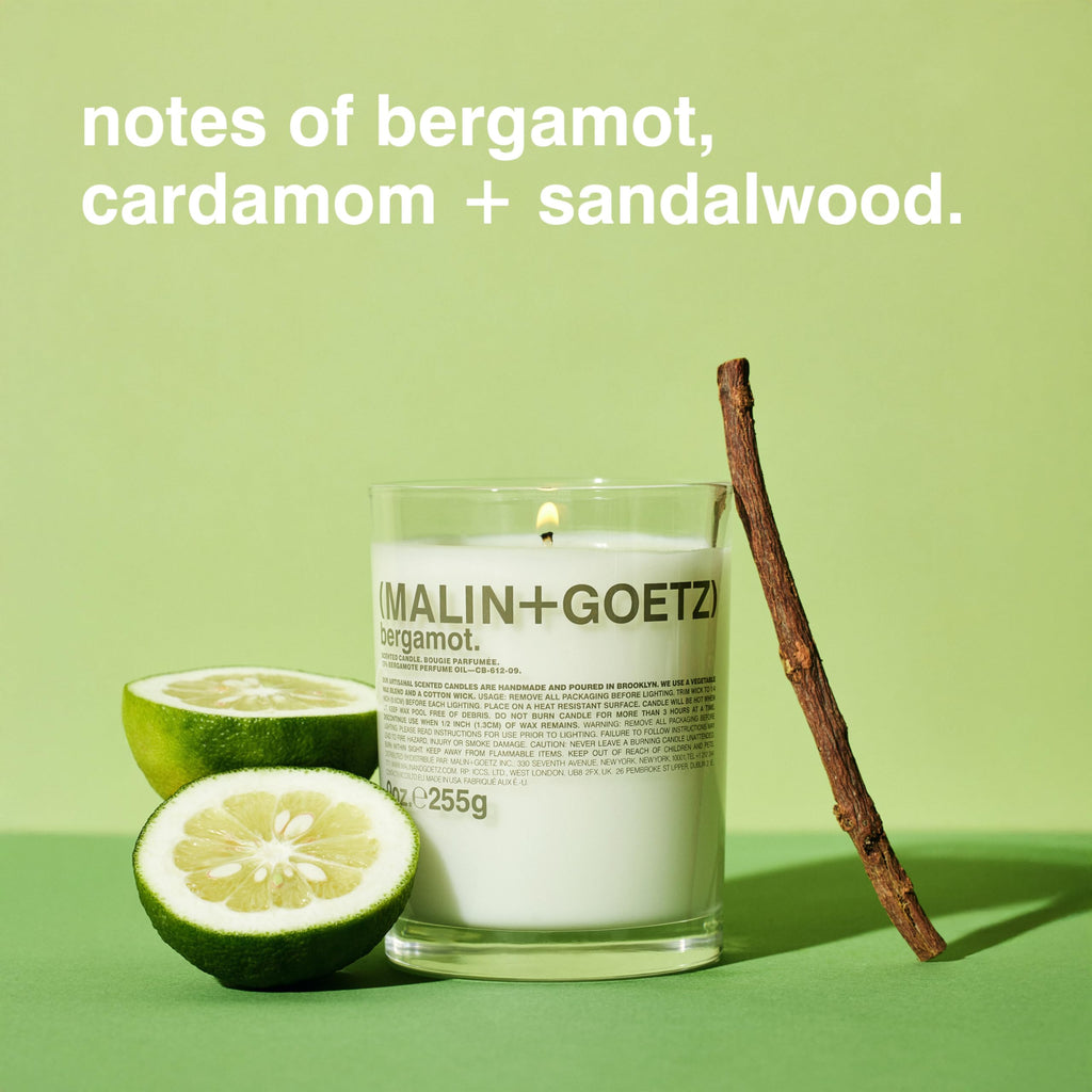 MALIN+GOETZ Bergamot Candle, 9 oz. – Bright & Refreshing Aroma Scent Fragrance, Scented Candle, Natural Vegetable Wax Blend, Vegan & Cruelty Free, Single Wick Candle, Lasts 60 Hours