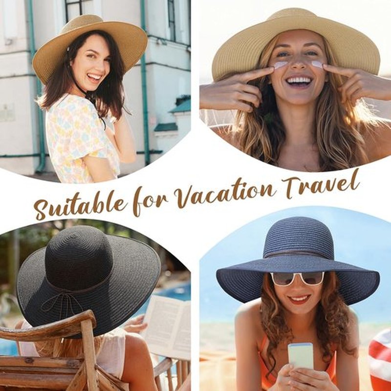 Sun Hats for Women - UPF 50+ Straw Beach Hat with Wide Brim for Summer Travel
