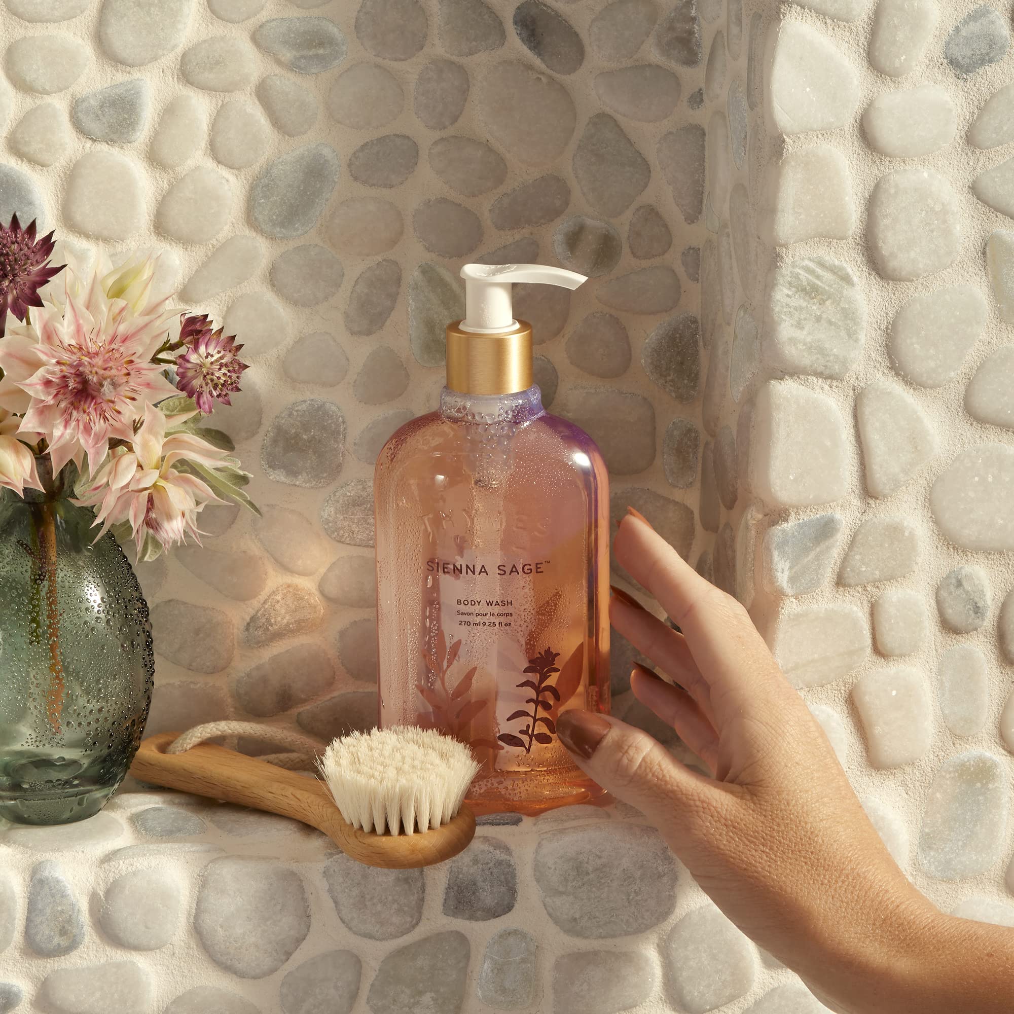 Thymes Moisturizing Body Wash with Pump - Body Soap - Bath Products - Skin Care - Liquid Soap with Notes of Warm Palo Santo Wood, Soft Amber, & Clary Sage (Sienna Sage, 9.25 fl oz)