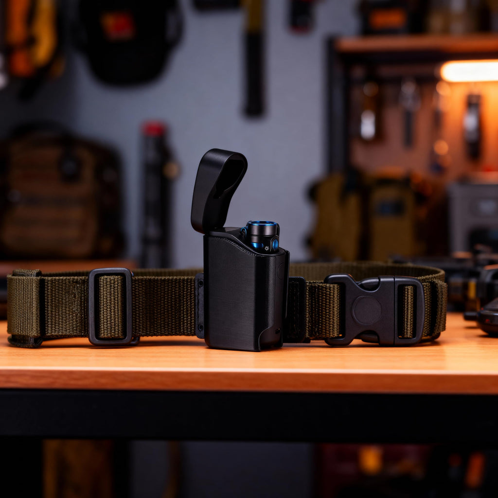 HoldMyGear Belt Clip Flashlight Holder – Compatible with Olight Baton 4 Premium Charging Case (Precision-Fit Belt Mount Holder, Fits Belts 1.5" Wide)