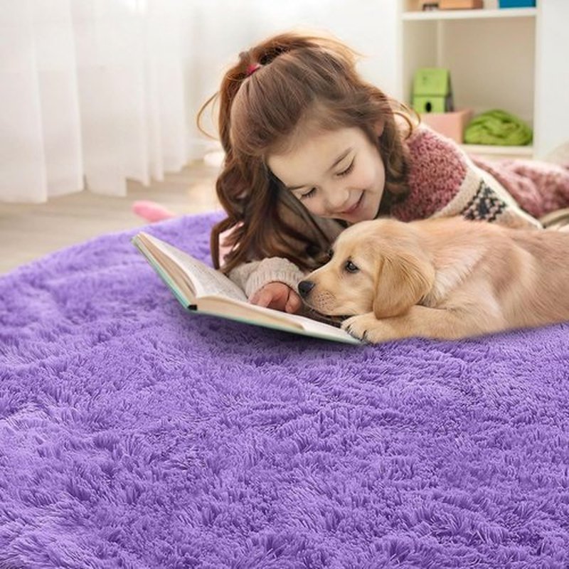 OLANLY Purple Round Area Rug - Soft, Fluffy, Machine Washable 9 ft Circle Carpet for Bedroom & Living Room Decor