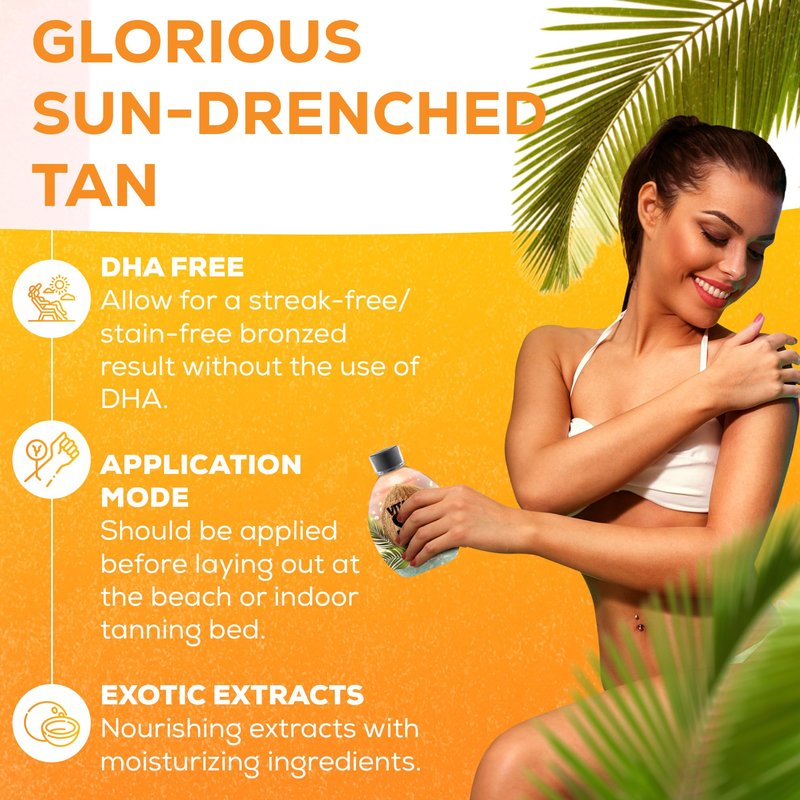 Vitamin Sea Natural Bronzer Tanning Lotion with Coconut Oil, DHA-Free for Sensitive Skin, Streak-Free Bronzing Accelerator 13.5oz - Safe for Indoor Tanning Beds