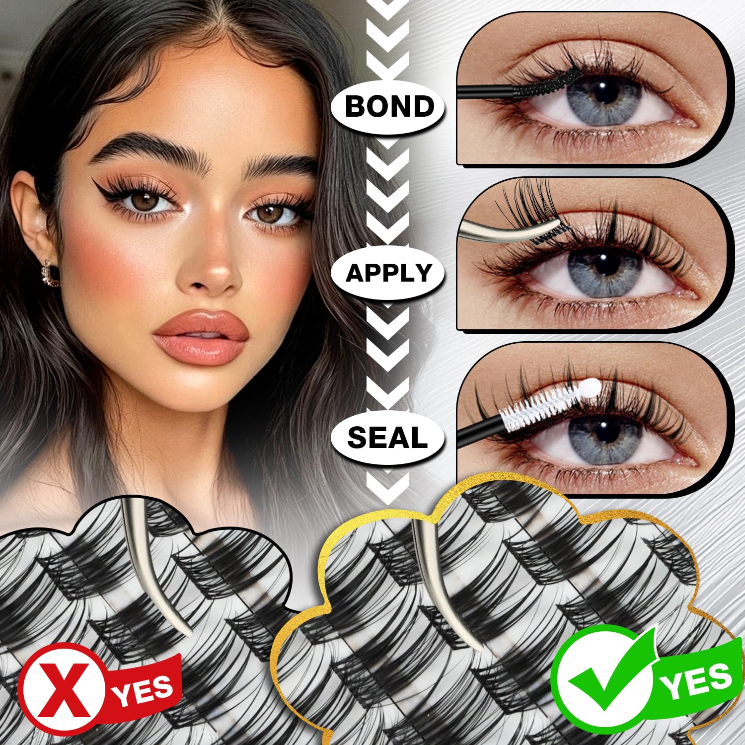 Lash Clusters Kit, 266Pcs Individual Cluster Lash Extensions Kit D Curl Fluffy Wispy Eyelash Clusters with Lash Bond and Seal and Tweezers 9-16mm 7 Styles Mix Lashes Clusters Kit