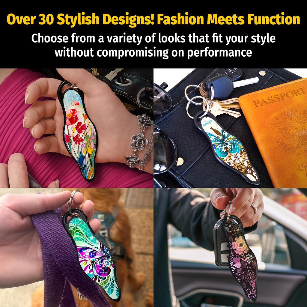 MUNIO Self Defense Keychain – Lightweight, Stylish & Portable Safety Tool for Women & Men – Non-Lethal Kubotan, Easy to Use, TSA Approved – Made in USA – Modern Flowers Design