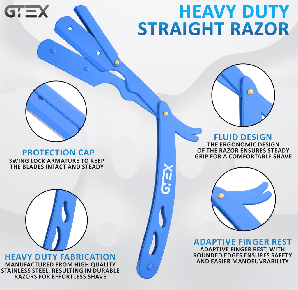 GTEX Premium 100-Platinum Blades Straight Razor (2Pack) - Black Barber Razor For Men
