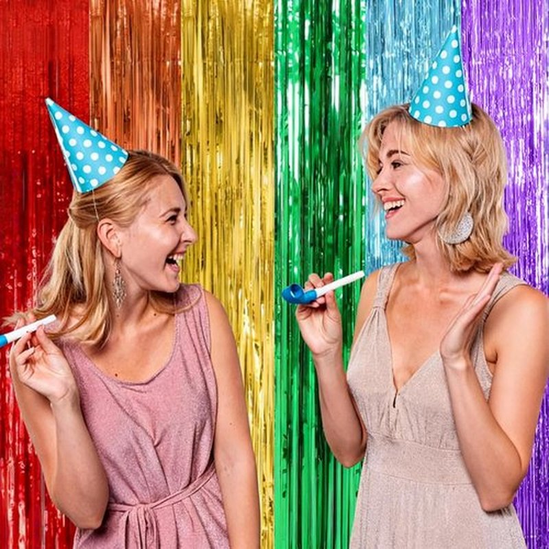 Regine Switzerland 5 Pack Rainbow Backdrop - Colorful Tinsel Curtain Party Decorations for Events