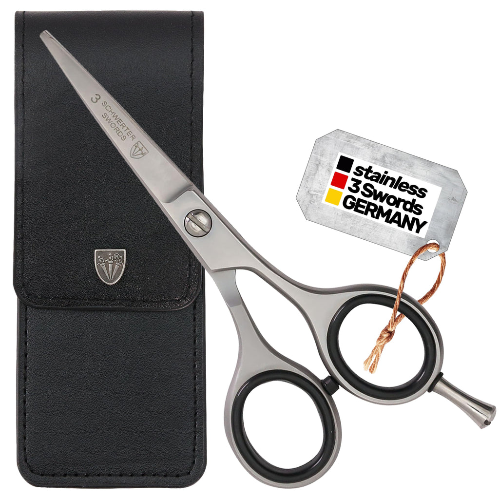 3 Swords Germany – professional BEARD MUSTACHE HAIR SCISSORS, stainless steel, straight blade, sharp, with black case