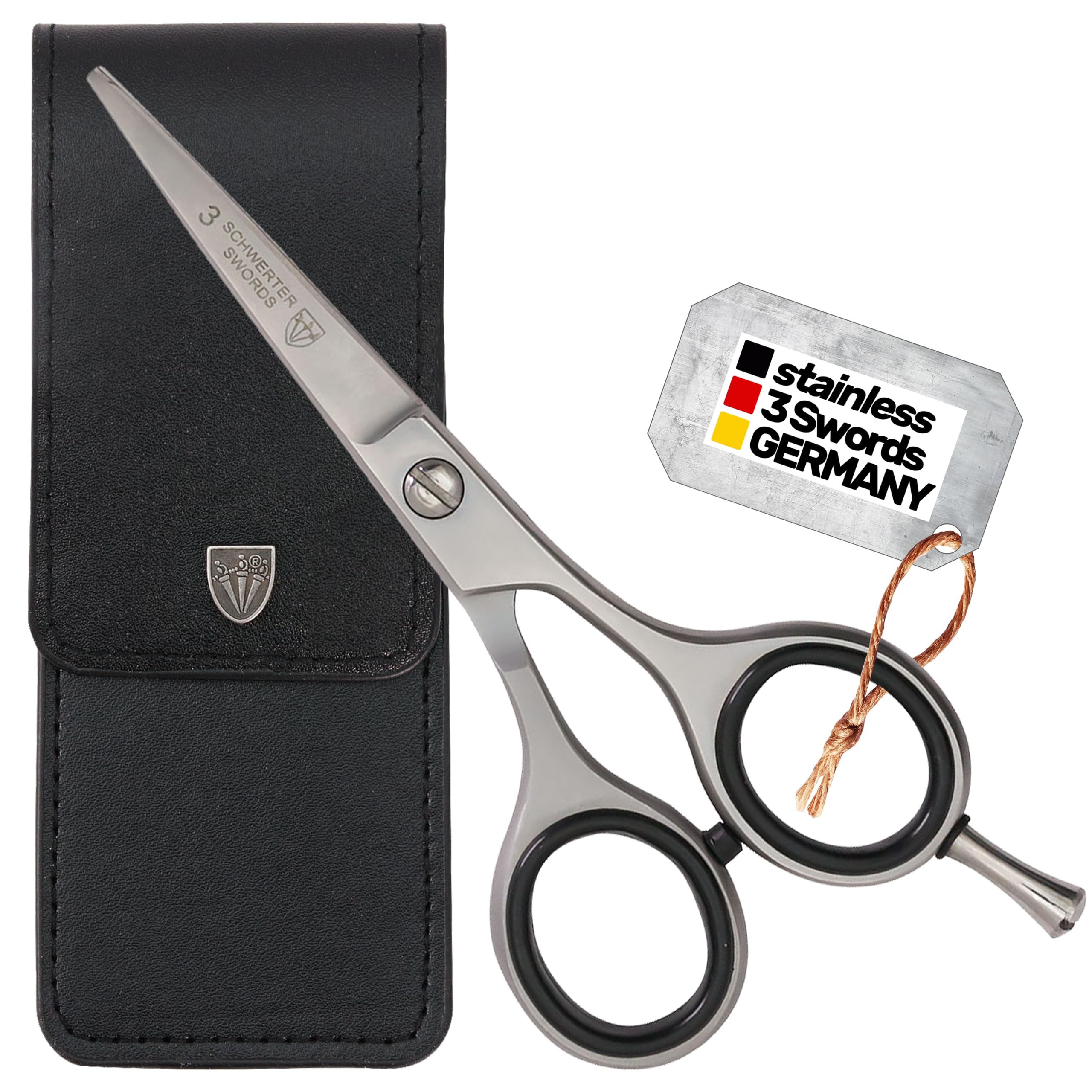 3 Swords Germany – professional BEARD MUSTACHE HAIR SCISSORS, stainless steel, straight blade, sharp, with black case