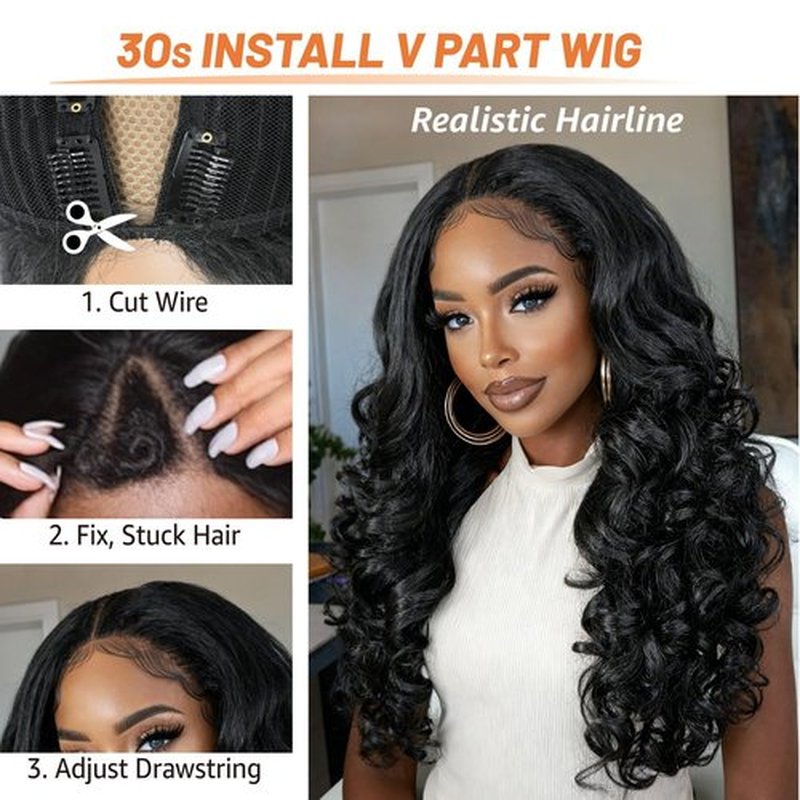 Rafabcici V Part Yaki Curly Wig for Black Women,26 Inch Premium Upgraded Synthetic Afro Curly Half Wig with Clips,Natural Texture No Leave Out(Natural Black)