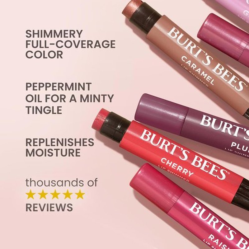 Burt's Bees Lip Shimmer - Tinted Lip Balm Stick for All-Day Hydration | 3 Warm Shades, 0.09 Oz Each