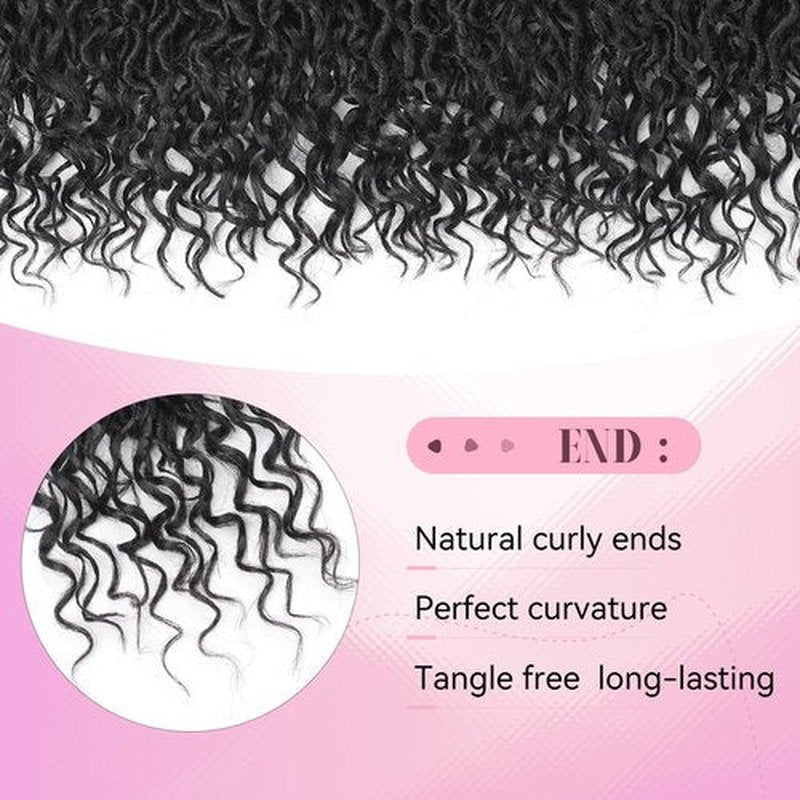 Short Goddess Locs Crochet Hair 10 Inch River Locs Boho Hippie Wavy Crochet With Curly Hair In Middle And Ends Braids Hair Extensions (7Packs,10 inch, 1B)