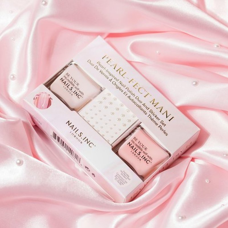Nails Inc Pearl-Fect Mani Duo & Stickers, Long Lasting, Glossy Nail Color, High Shine, Airy Dry, Full Coverage, Chip Resistant, Salon Quality Manicure, Nail Kit, Wedding Season Nails, 3 Piece Set