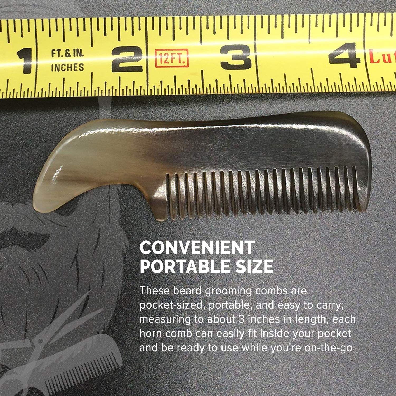 Lucky Franc's Handmade Ox Horn Fine Tooth Comb for Men's Beards and Mustaches - Static-Free, Pocket Size, Metal Tin Gift