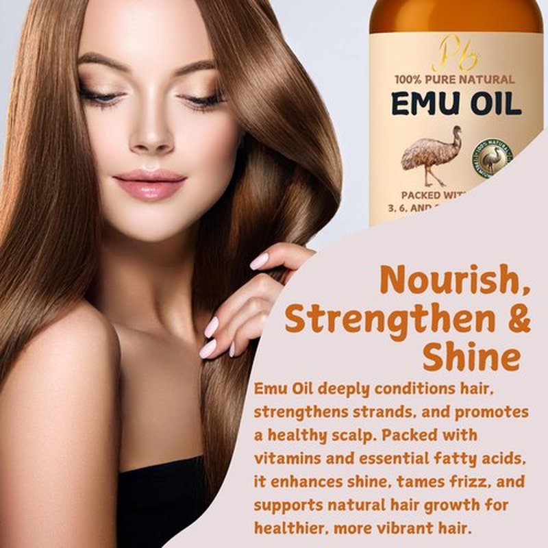 Pomberries Emu Oil, 100% Pure Australian Emu Oil – Refined & Unscented – Natural Moisturizer for Hair, Skin, Face & Body – Helps with Scars, Dry Skin & Massage – 4 fl oz Glass Bottle