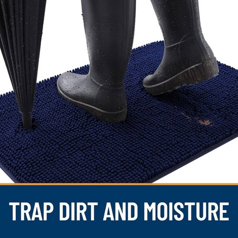 OLANLY Dog Door Mat - Absorbent Non-Slip Chenille Mat for Muddy Paws | 47x24, Navy Blue, Quick Dry