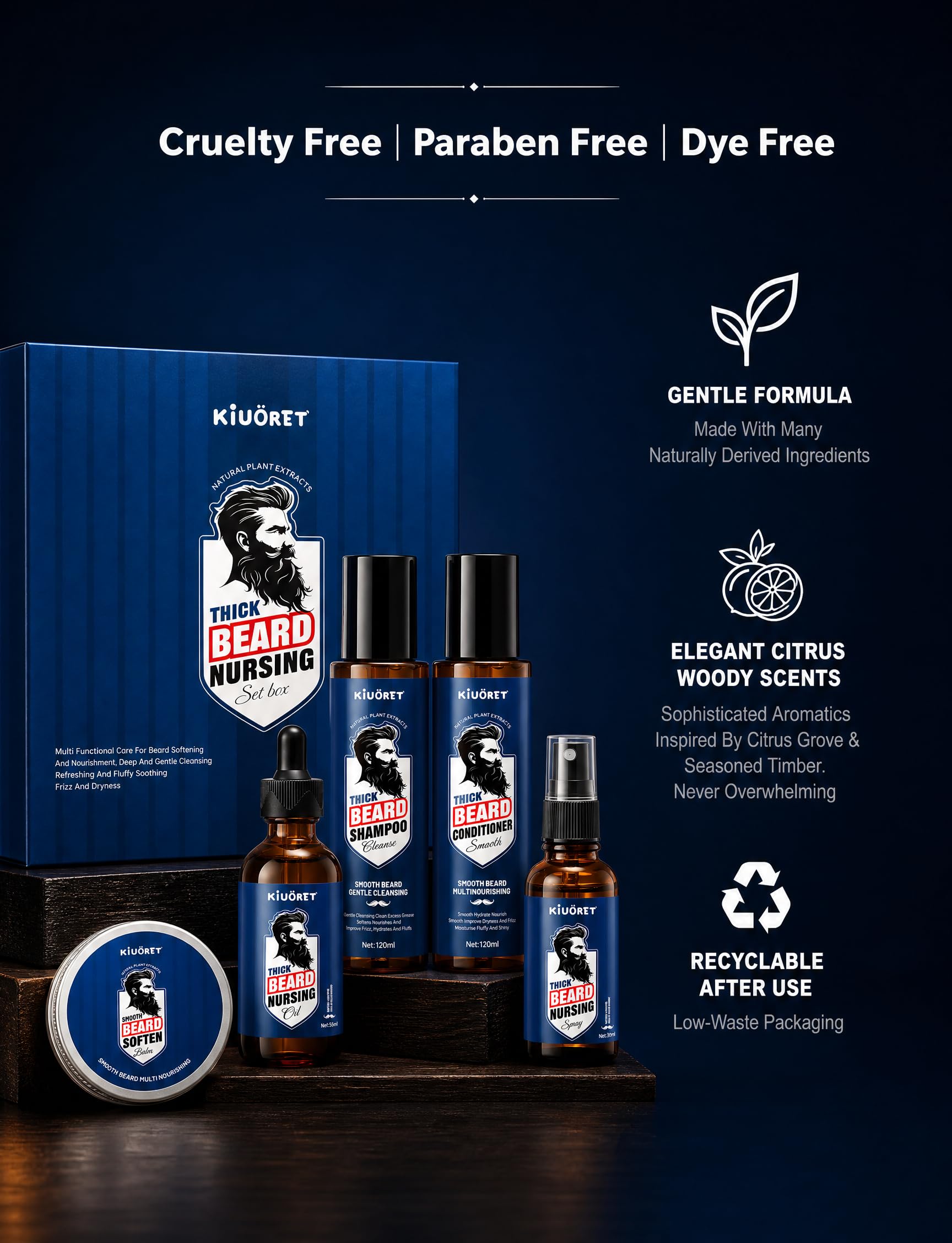 Beard Kit for Men Grooming & Care, Complete Beard Growth Kit with Shampoo, Conditioner, Oil, Spray & Balm