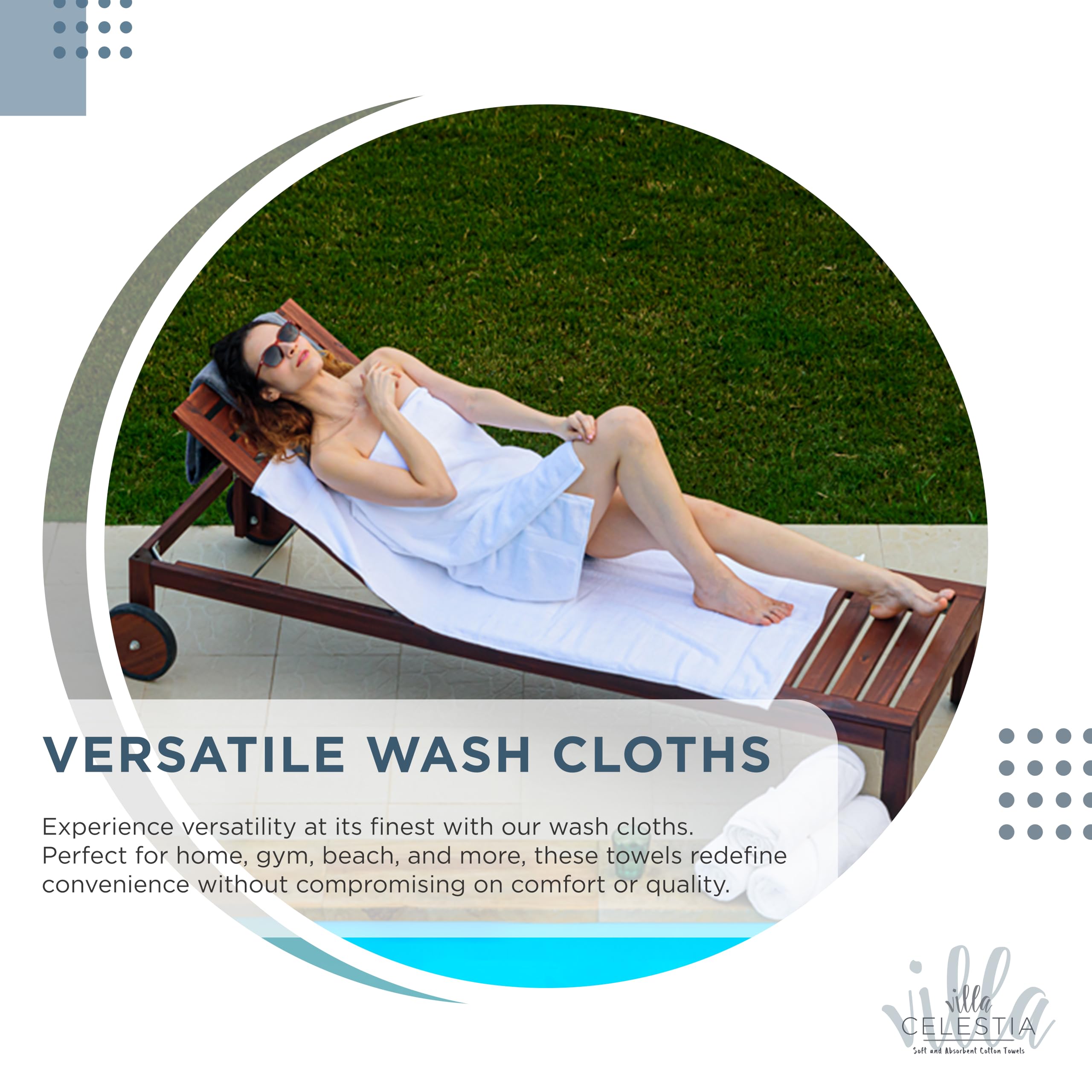 Villa Celestia Cotton Washcloths Set of 6, 12x12 Inch, 100% Ring-Spun Combed Cotton, Soft Absorbent Quick-Dry Wash Cloths for Face and Body, Oeko-TEX Certified, Hotel & Spa Quality, Blue