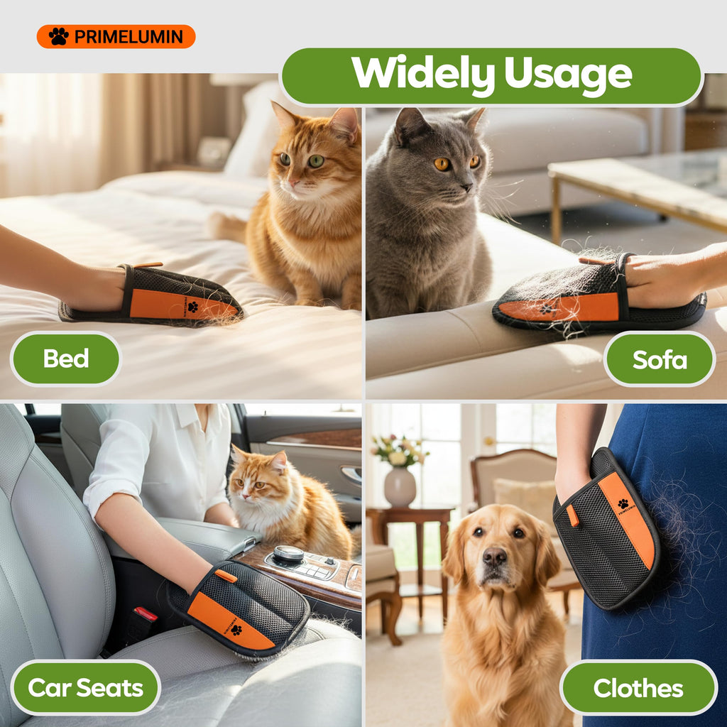 PRIMELUMIN Pet Hair Remover Glove for Dogs & Cats 2026 Upgraded Design Reusable Electrostatic Fur Remover Mitt for Couch, Furniture, Carpet, Car Seats & Clothes, Fast & Effortless Cleaning