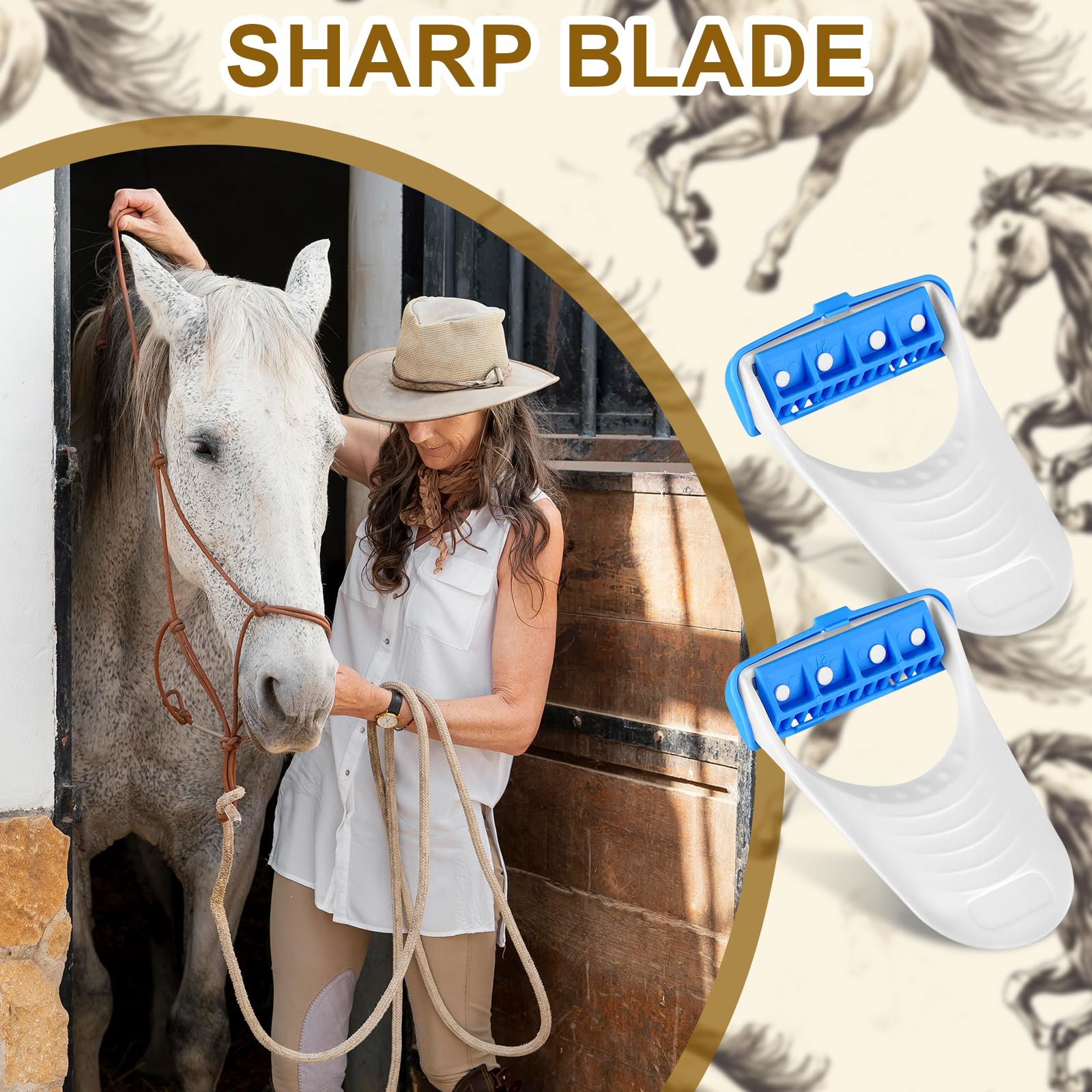 LIUBUJINGYING 24 Pcs Horse Clippers Horse Grooming Razor Disposable Grooming Razor Horse Trimmer Shaver Kit Fit for Horse Dog, White&Blue