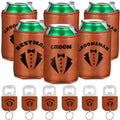 SiliFine 6 Sets Groom and Groomsmen Leather Can Cooler with 6 Bottle Opener Personalized Groomsmen Personalized Leather Beer Can Favors for Best Man Proposal Wedding Gifts