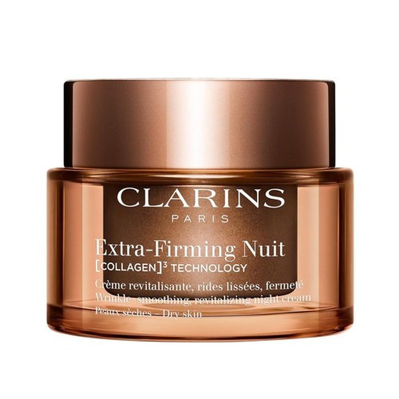 Clarins Extra-Firming Night Moisturizer - Firming Anti-Aging Cream with Collagen & Avocado Peptides | Refillable for Dry Skin