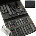 16 Piece Manicure & Pedicure Kit – Black Stainless Steel Nail Clippers, Cuticle Tools & Grooming Set with Travel Case for Home or On The Go
