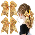 OAOLEER 2PCS Glitter Cheer Hair Bow Clips for Girls, 7 inch Gold Sequin Large Hair Bows Hair Accessories for Girls Teen Softball Cheerleader (Gold)
