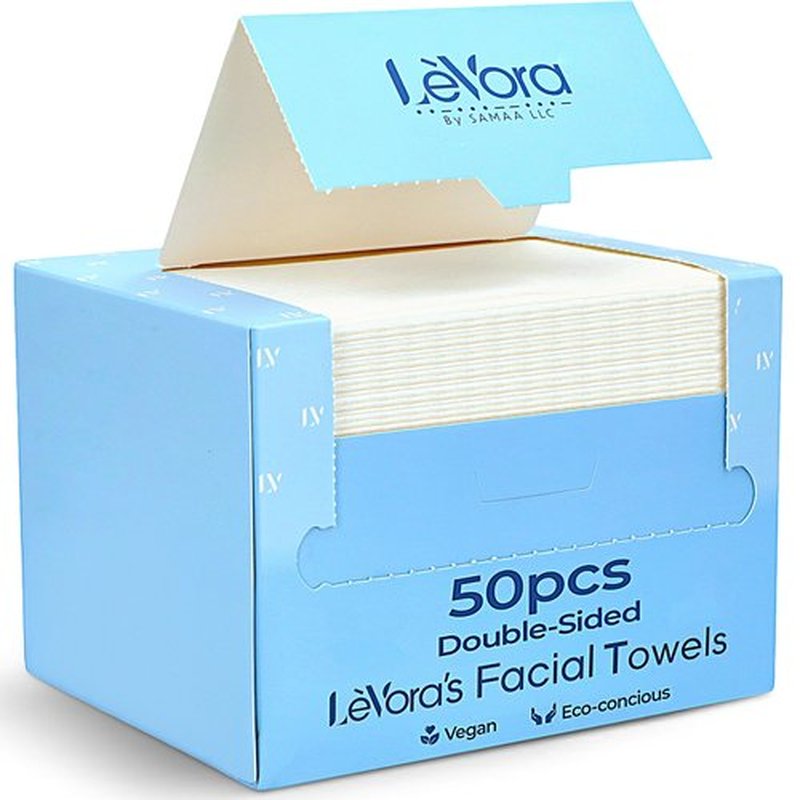 LèVora's™ Face Towels Extra Large Disposable Face Towels for Sensitive Skin, Ultra Soft Dry Wipes, Makeup Remover & Skincare Towelette, Lint-Free, 50 Count 1 Pack