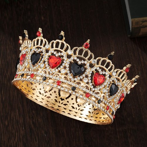 Queen Crown Rhinestone Wedding Crowns and Tiaras for Women Costume Party Hair Accessories Princess Birthday Crown Crystal Bridal Crown (Gold Black+Red Crown)
