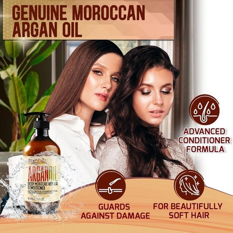 **Moroccan Argan Oil Conditioner - Deep Moisturizing, Sulfate-Free Formula for All Hair Types - Hydrating Repair for Dry, Curly, Colored Hair**