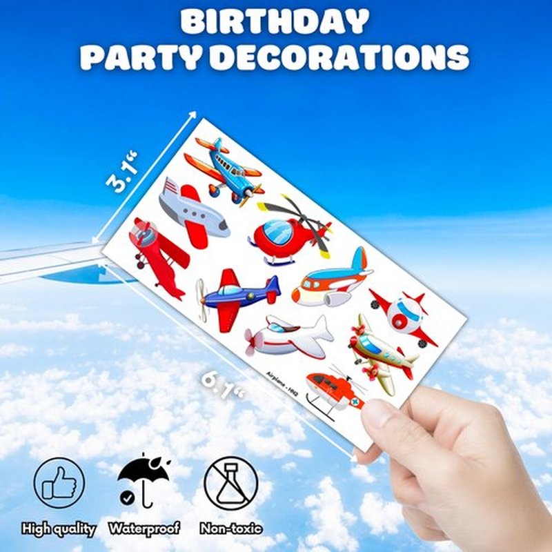 96PCS Airplane Temporary Tattoos Plane Travel Themed Birthday Party Decorations Favors Supplies Cool Jet Helicopter Aircraft Tattoo Stickers Gifts For Kids Boys Girls School Prizes Carnival