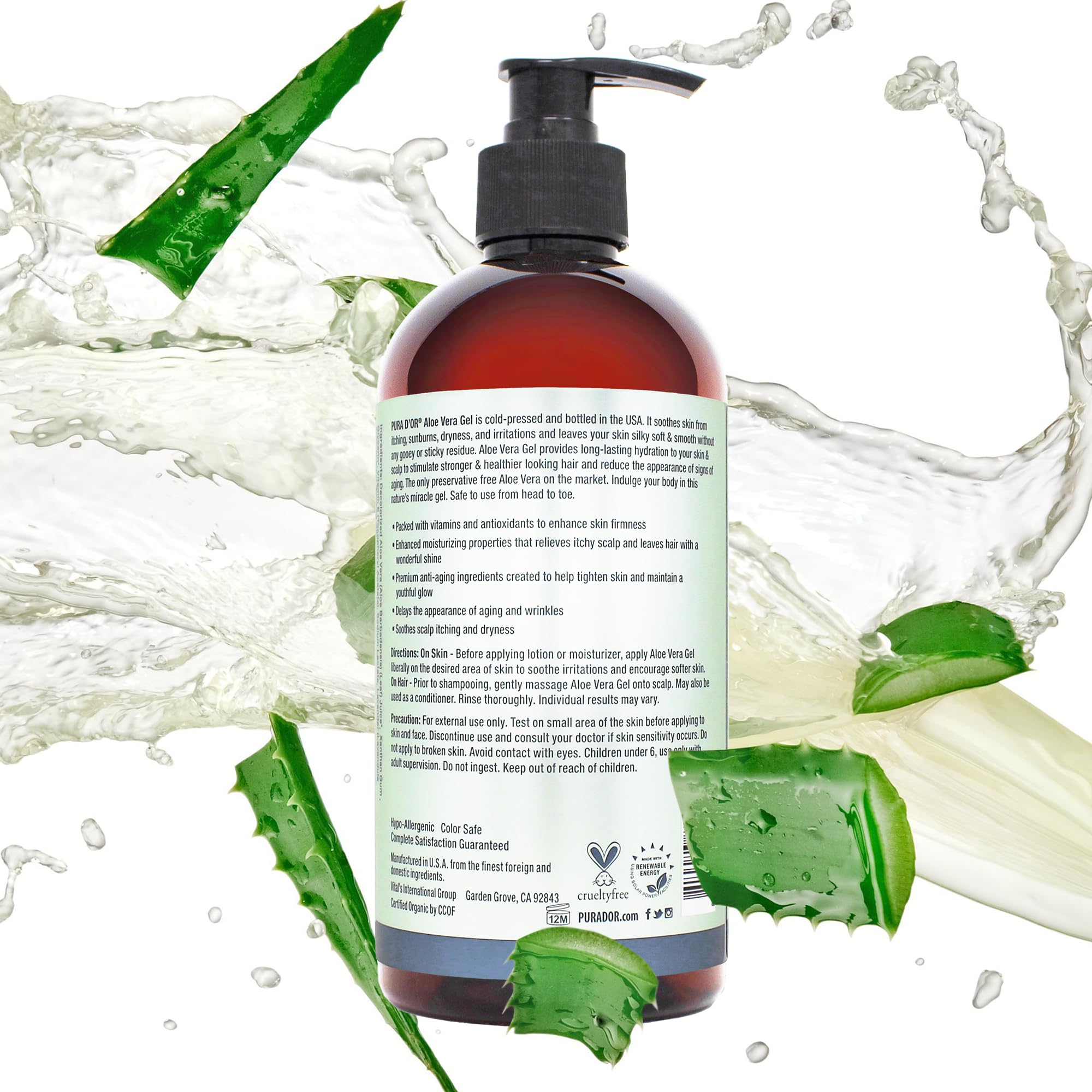 PURA D'OR ORGANIC Aloe Vera Gel Lavender (16 Oz X 3) All Natural - ZERO Artificial Preservatives - Deeply Hydrating & Moisturizing - Sunburn, Bug Bites, Rashes, Small Cuts, Eczema Relief - Skin & Hair