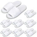 Shinymoon 8 Pairs Disposable Velvet Open Toe Non Slip Spa & Travel Slippers - White, Medium