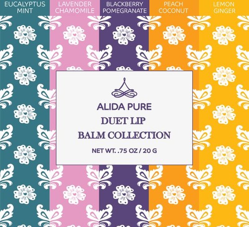 ALIDA PURE Duet Lip Balm Collection, Vegan Set, Beeswax Free, with Organic Jojoba, and Avocado Oil, Vitamin E, Natural Moisturizer for Dry, Chapped Lips, 5 Tube Set