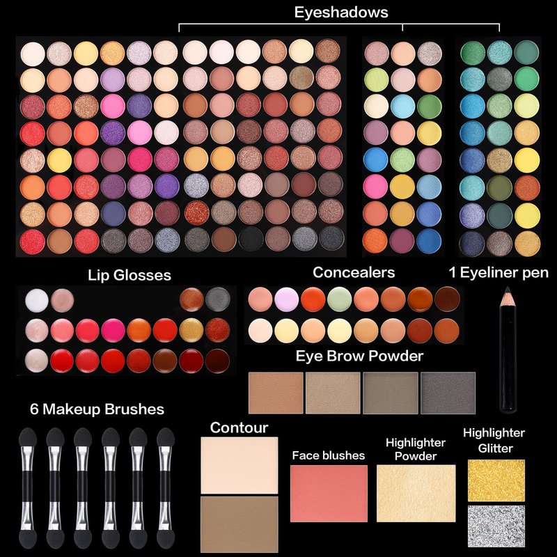 UCANBE All in One Makeup Kit - Professional Eyeshadow, Lip Gloss, Concealer, Eyeliner, Contour, Eyebrow Powder, Face Blusher, Highlighter & Makeup Brushes for Women & Girls