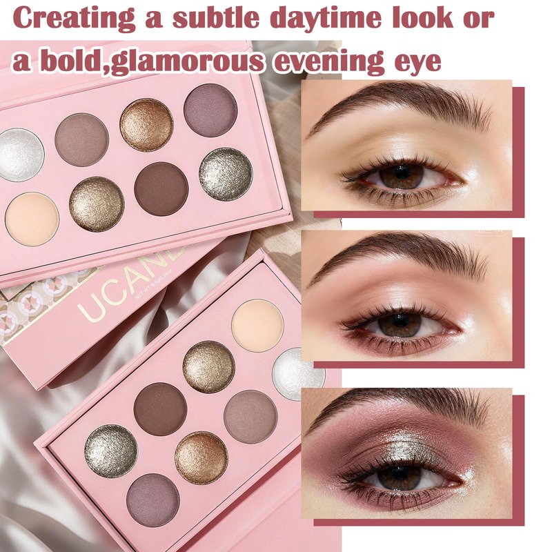 UCANBE 8 Color Matte Sparkling Shimmer Baked Eyeshadow Palette – Highly Pigmented, Smooth & Blendable Formula with Neutral & Earthy Tones for Everyday & Dramatic Eye Makeup Pallet