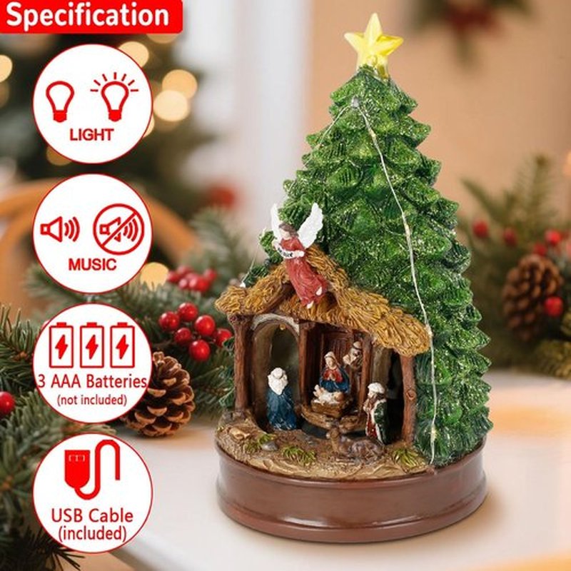 Innodept12 Christmas Tree Rotating Nativity Scene Figurines - Animated Holiday Decoration with Music & Collectible Design | 9.84" Tall