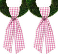 Regine Switzerland Christmas Wreath Sash - 2-Piece Pink Plaid Burlap Decor for Front Door & Celebrations
