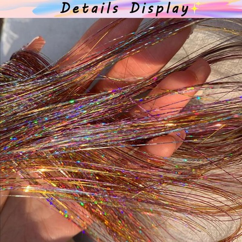 25 Colors Tinsel Hair Extension Heat Resistant With Tool,48 Inches 6000 Strands Fairy Hair extension kit for Halloween Cosplay Christmas New Year Birthday Theme Party,Highlights Sparkling Glitter Hair
