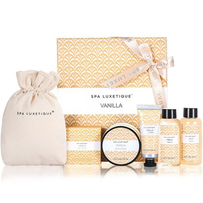 Spa Luxetique Vanilla Bath Set - 6-Piece Spa Gift for Women with Body Lotion, Shower Gel & More