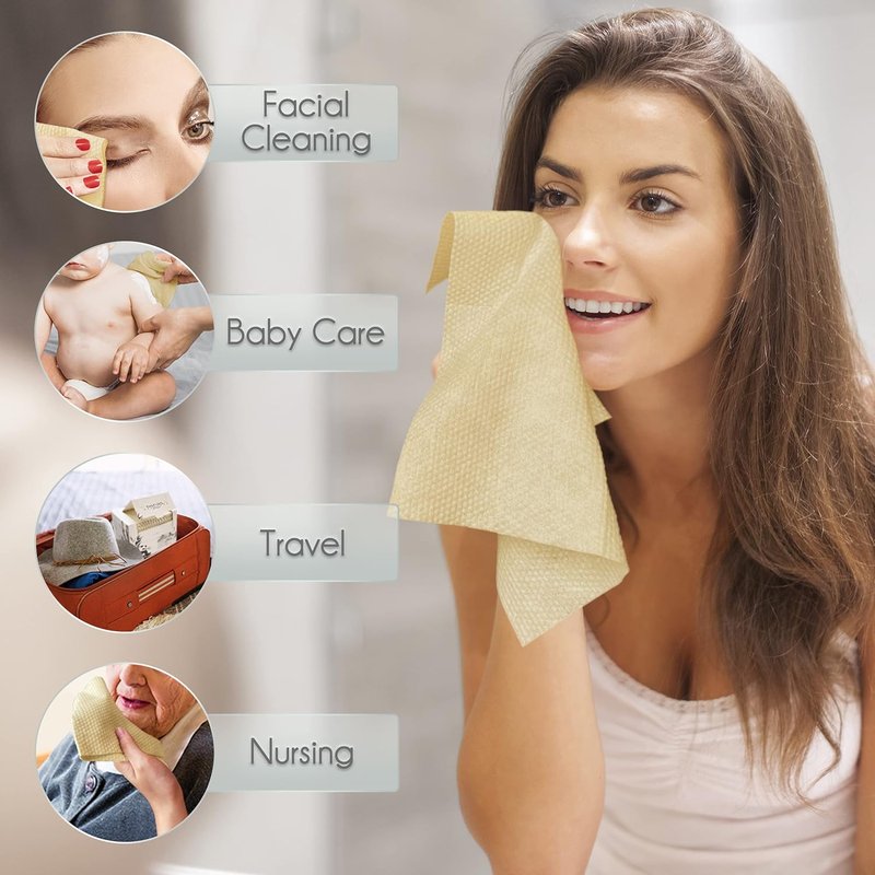 WOWOTEX Bamboo Rayon Disposable Face Towels - Biodegradable, Extra Thick, Soft & Gentle | 60 Count Box for Sensitive Skin & Makeup Removal