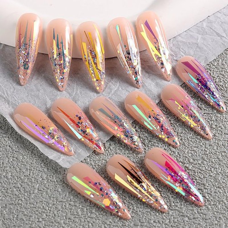 SILPECWEE 12 Boxes Glass Nail Foil Cellophane Aurora Nail Art Foil Sheets Glass Paper Laser Nail Stickers Iridescent Nail Designs Stickers Holographic Nail Film 3D Nail Decoration