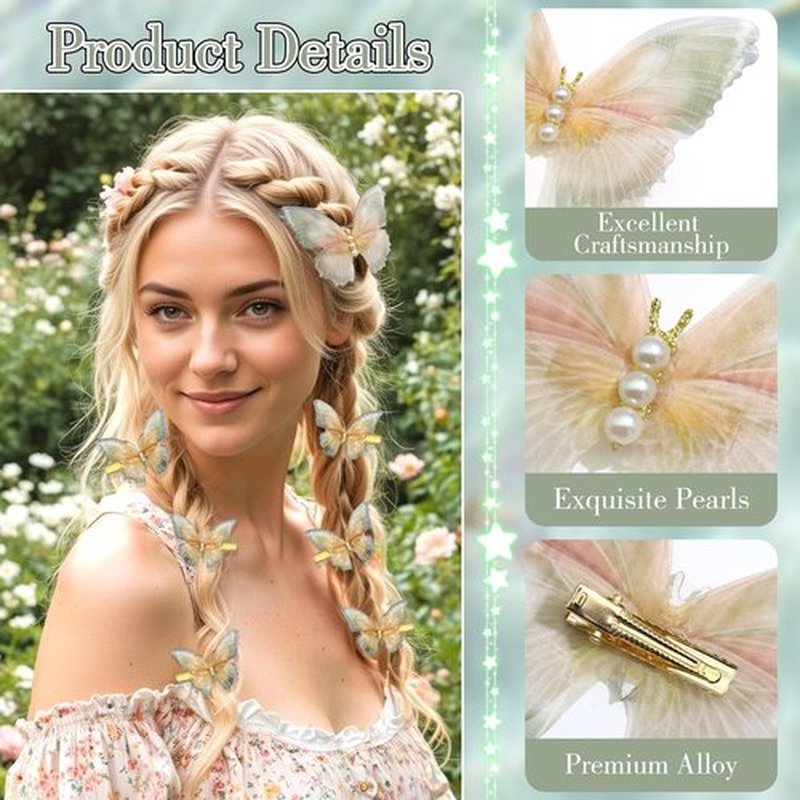 SAWINDA 8Pcs Tulle Rhinestone Butterfly Hair Clips Moving Wings Butterflies Hair Barrettes for Girls Y2K Glitter Hairpins Cute Butterfly Claw Clips Fairy Accessories for Women Thick Thin Hair