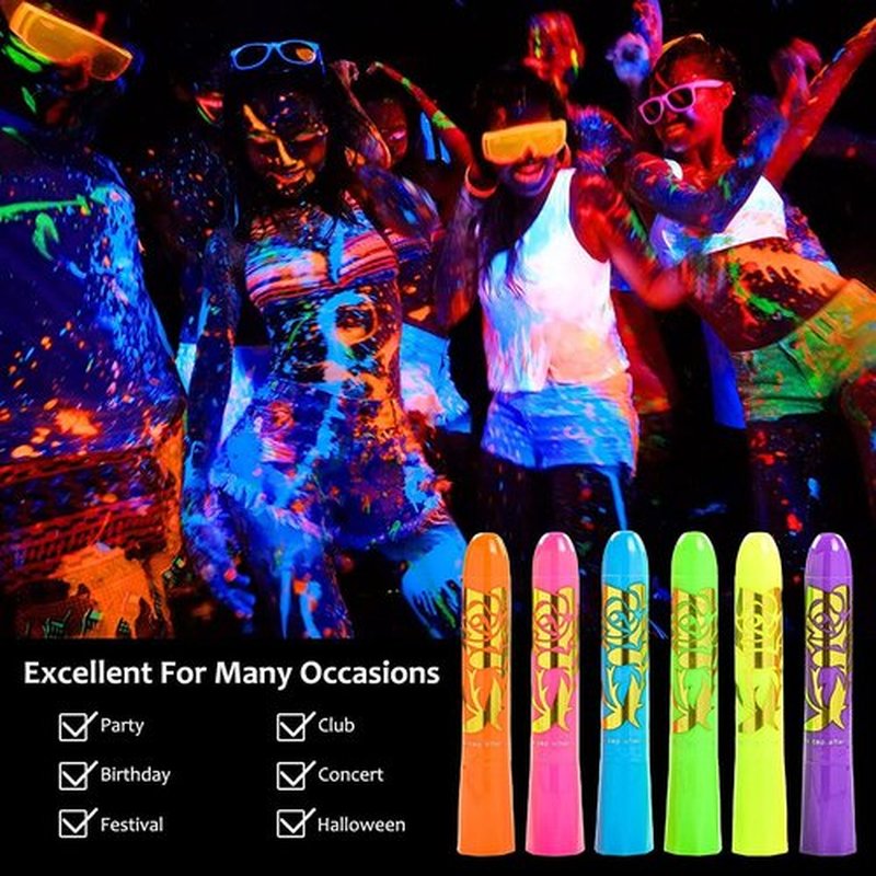 12 Pcs Face Painting Kits, Glow In The Dark Under UV Black Light Sticks，Glow Face Body Paint Party Supplies，for Adult Birthday, Halloween, Thanksgiving Day, Cosplay Makeup Neon Gifts