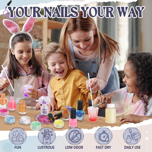 JCOOS Nail Polish Making Kit, DIY Nail Art Kit for Beginners With Everything, 12 Empty Bottles with Brush, 24 Pigment, Fun Nail Polish Kit, Valentine's Day Gifts for Girls Women
