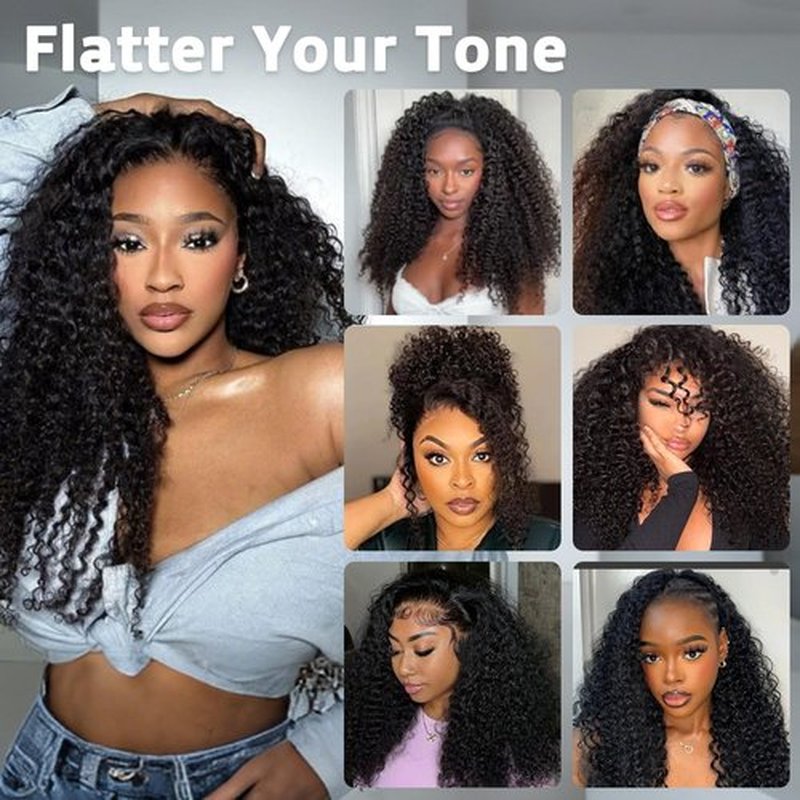 KISS HAIR Kinky Curly Half Wig Human Hair | 200% Density 3 In 1 Seamless Flip Over Kinky Half Wig Curly Human Hair Wear and Go Glueless Half Wigs for Women Drawstring Headband Wig Human Hair 20 Inch