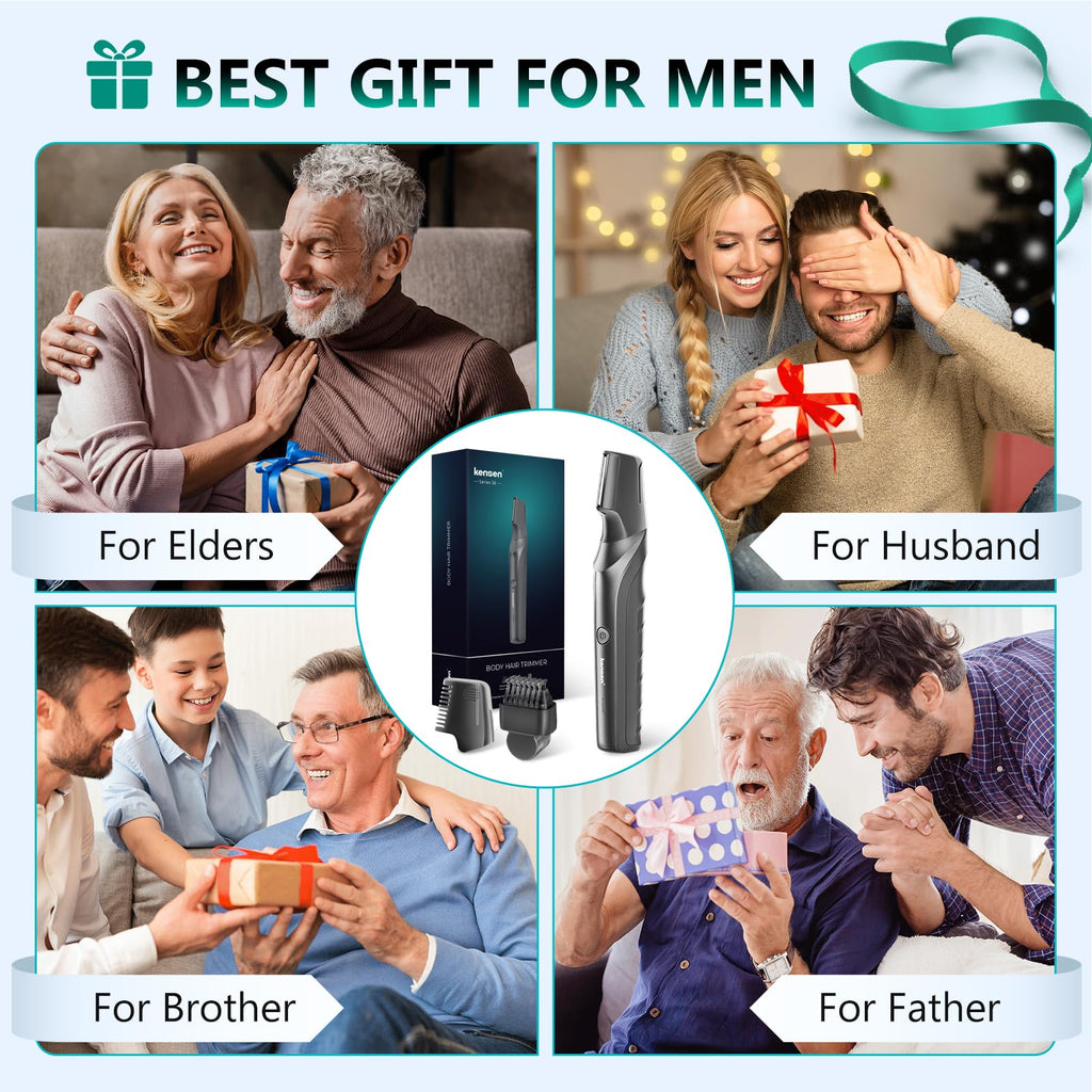 kensen Body Hair Trimmer for Men - Manscape Beard Trimmer for Men, V-Shaped Trimming Head with 2 Comb Attachments Mens Groin & Pubic Hair Trimmer IPX5 Waterproof Wet/Dry Mens Electric Razor