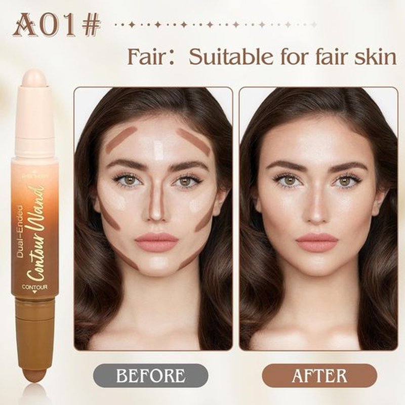 Skiennix Contour Highlighter Stick - 2-in-1 Dual-Ended Cream Bronzer & Highlighter for Easy Makeup Application | Buildable, Waterproof, 01 Neutral Nude + Beige